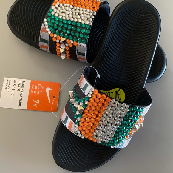 Custom University of Miami Nike Slides size 7 - Picture 6 of 10